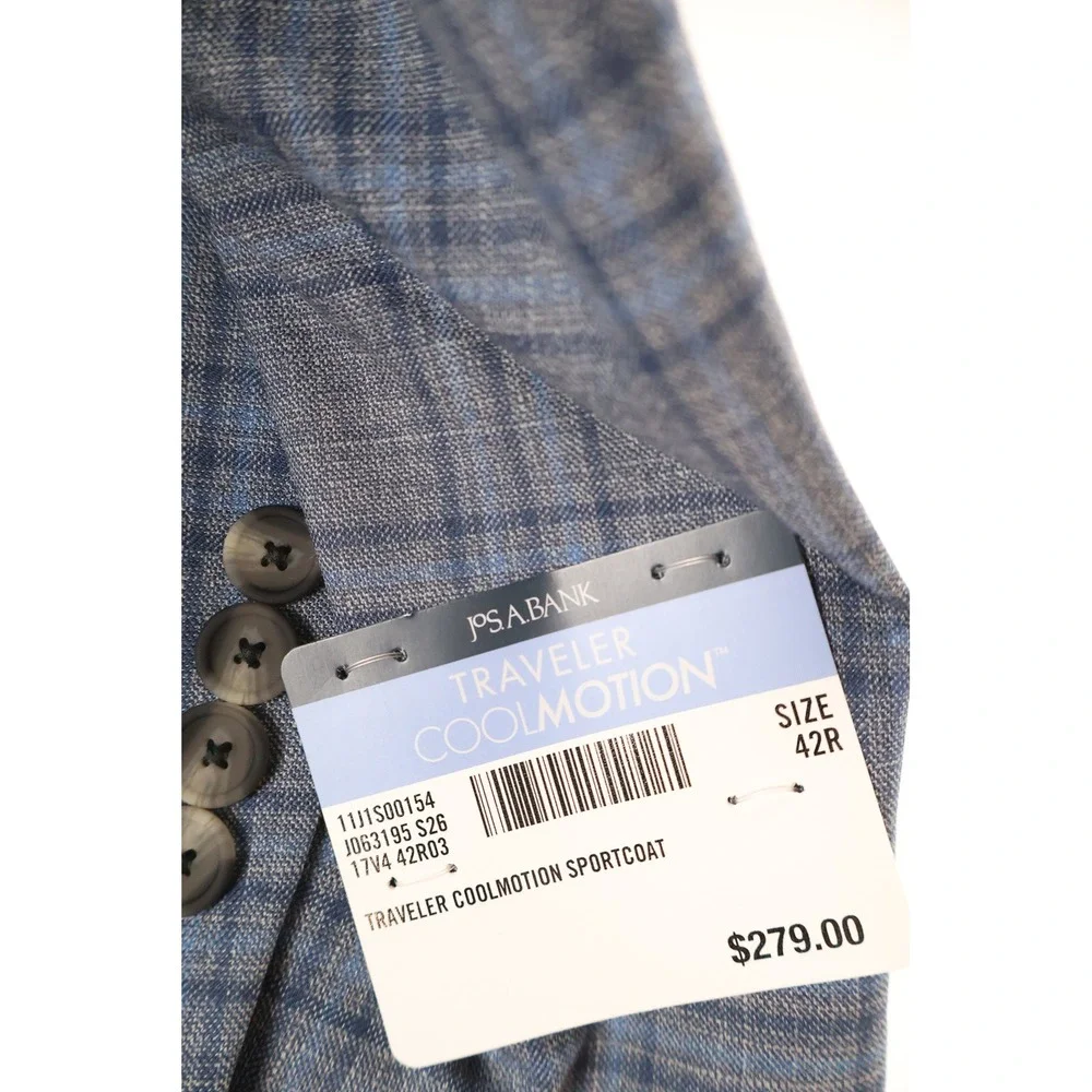 Jos A Bank Sportcoat Traveler CoolMotion Blue Plaid 42R NWT 279
